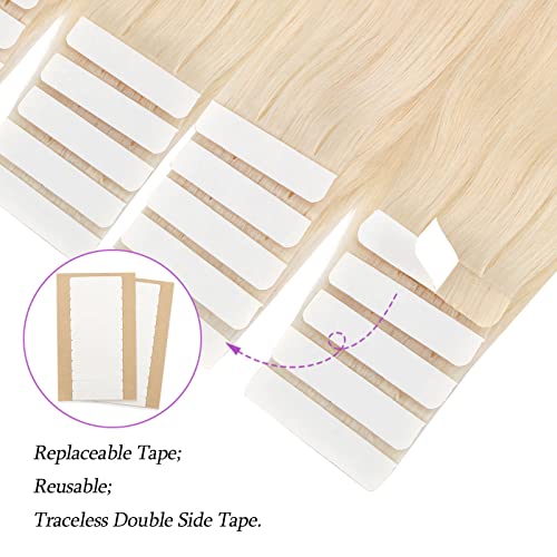 ABH AMAZINGBEAUTY HAIR Tape in Hair Extensions Human Hair, Semi-permanent Remy Human Hair Tape ins, 20 Pieces 50 Grams, Ash Platinum Blonde 60, 14 Inch - Image 3