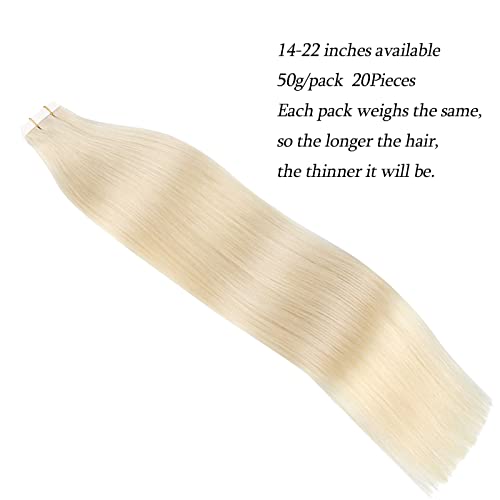 ABH AMAZINGBEAUTY HAIR Tape in Hair Extensions Human Hair, Semi-permanent Remy Human Hair Tape ins, 20 Pieces 50 Grams, Ash Platinum Blonde 60, 14 Inch - Image 5