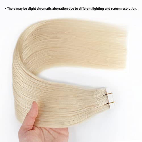 ABH AMAZINGBEAUTY HAIR Tape in Hair Extensions Human Hair, Semi-permanent Remy Human Hair Tape ins, 20 Pieces 50 Grams, Ash Platinum Blonde 60, 14 Inch - Image 4