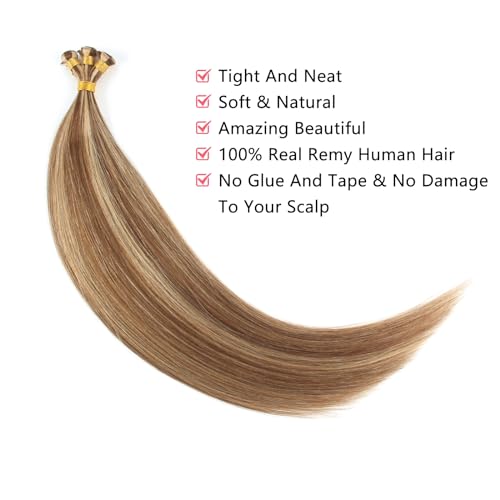 ABH AMAZINGBEAUTY HAIR Weft Hair Extensions Human Hair Sew in Highlighted Hand Tied Weft Hair Extensions Remy Human Hair 50 Gram, Chocolate Brown With Caramel Blonde Highlights Color P4-27, 18 Inch - Image 7