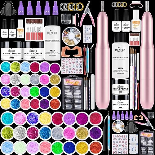Acrylic Nail Kit with Drill - 24 Colors of Glitter Acrylic Powder And Liquid Monomer Set for Beginners Nails Set - Nail Kit Set Professional Acrylic with Everything for Nail Extension