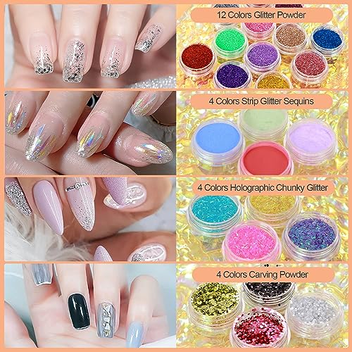 Acrylic Nail Kit with Drill - 24 Colors of Glitter Acrylic Powder And Liquid Monomer Set for Beginners Nails Set - Nail Kit Set Professional Acrylic with Everything for Nail Extension - Image 4