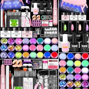 Acrylic Nail Kit with Drill, 4 Colors Gel Polish and UV Light Nail Kit, 24 Colors Glitter Acrylic Powder Acrylic Brush Set, Professional Nails Kit Acrylic Set with Everything for Beginners