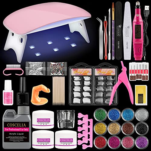Acrylic Nail Kit with Everything for Beginner with Drill and U V Light Professional Nails Kit Acrylic Set Acrylic Powders and Liquid 12Pcs Decoration Powder Nail Art Starter Kit Gift for Women DIY