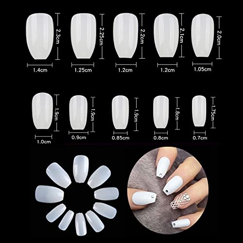 Acrylic Nails Tips Short Coffin 500PCS Ballerina Artificial False Nail Tip Full Cover 10 Sizes with Box for Art Salons & Home DIY (Natural) - Image 4