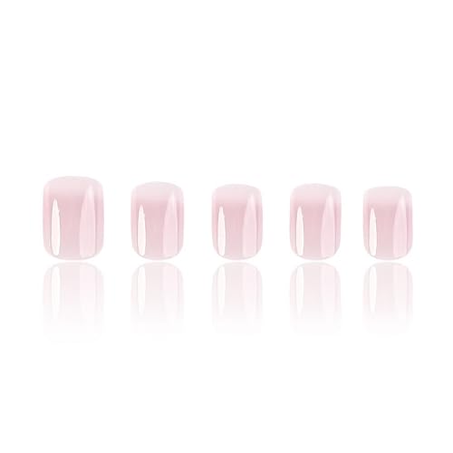 Acrylic Press on Nails Short French Fake Nails Pink White Gradient Designs Short Square Stick on Nails Gloss Artificial False Nails Cute Press on Nails Small Fake Nails for Women Girls - Image 5