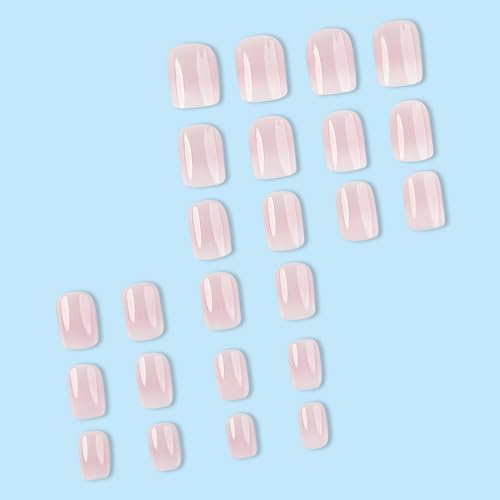 Acrylic Press on Nails Short French Fake Nails Pink White Gradient Designs Short Square Stick on Nails Gloss Artificial False Nails Cute Press on Nails Small Fake Nails for Women Girls - Image 4