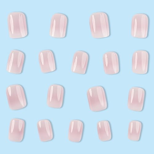 Acrylic Press on Nails Short French Fake Nails Pink White Gradient Designs Short Square Stick on Nails Gloss Artificial False Nails Cute Press on Nails Small Fake Nails for Women Girls - Image 3