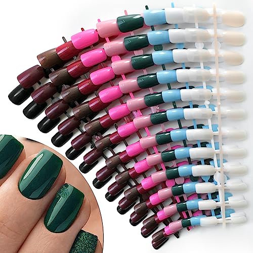 AddFavor 240pcs Press on Nails Medium Square Fake Nails Press ons Glossy Solid Colored Nail Tips Gel Artificial False Nail for Women Girls