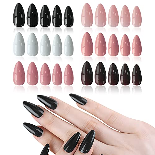 AddFavor 6 Boxes Almond Press on Nails Set, Medium Length Press on Nails Solid Color Glossy Acrylic False Fake Nails with Adhesive Tabs for Women and Girls - Image 8