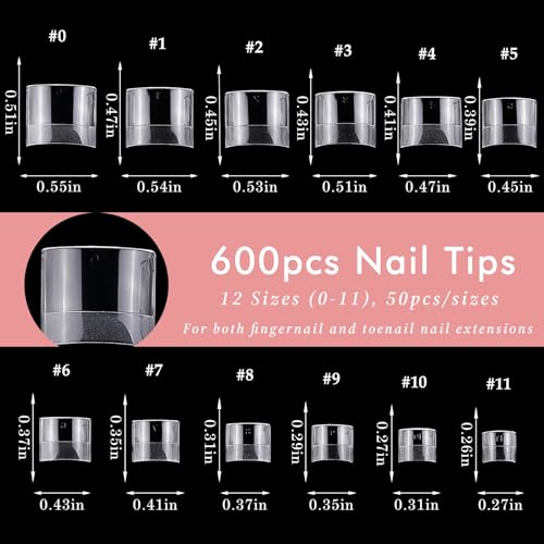 AddFavor 600pcs Soft Gel Toe Nail Tips Clear Square Acrylic Fake Nails 12 Sizes - Image 3
