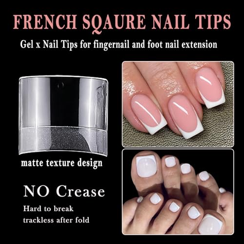 AddFavor 600pcs Soft Gel Toe Nail Tips Clear Square Acrylic Fake Nails 12 Sizes - Image 2