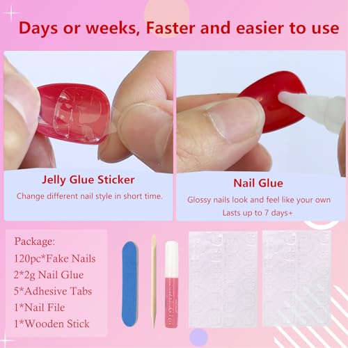 AddFavor French Tips Press on Nails Medium Square Fake Nails, 120pcs Black French Nails Press on Long Square Matte Nude Acrylic Nails Artificial False Glue Nails with Adhesive Tabs for Women - Image 7