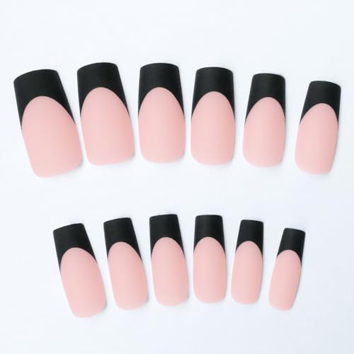 AddFavor French Tips Press on Nails Medium Square Fake Nails, 120pcs Black French Nails Press on Long Square Matte Nude Acrylic Nails Artificial False Glue Nails with Adhesive Tabs for Women - Image 2