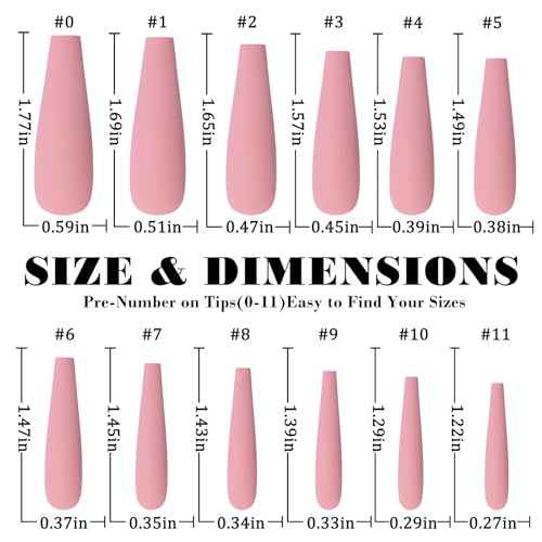AddFavor XXL Extra Long Press on Nails Coffin Matte Fake Nails Full Cover Acrylic False Nails 12 Sizes 120pcs Pink Nail Tips for Women Fingernails Manicure Design - Image 2