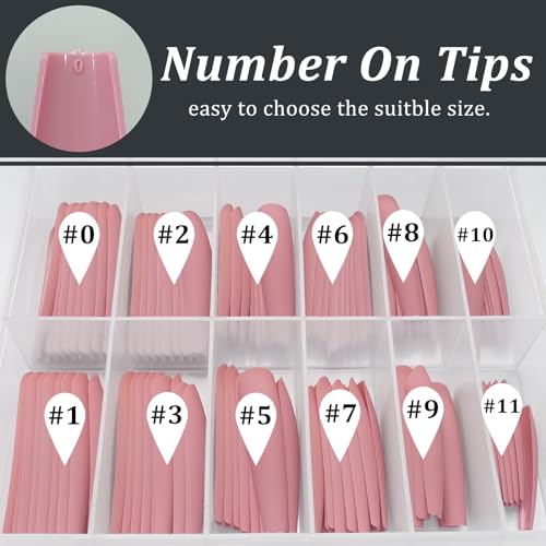 AddFavor XXL Extra Long Press on Nails Coffin Matte Fake Nails Full Cover Acrylic False Nails 12 Sizes 120pcs Pink Nail Tips for Women Fingernails Manicure Design - Image 4