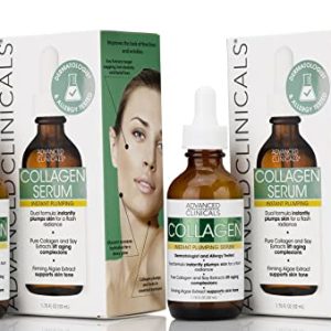 Advanced Clinicals Collagen Serum For Face | Collagen Face Serum For Skin Tightening Helps Lift, Plump & Firm Sagging Skin | Serums For Skin Care | Anti Wrinkle Boost, Fragrance Free, 1.75 Fl Oz, 2PC
