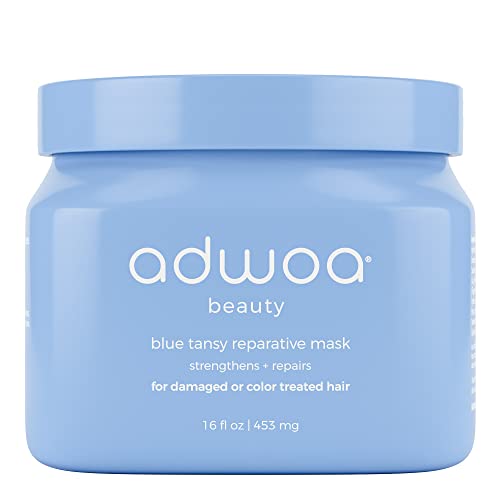 adwoa beauty Blue Tansy​ ​Hair Mask with ​​Mango Butter, Spirulina And Rhassoul Clay To Strengthen, Aid Growth ​And Support Length Retention For Kinky, Coily and Curly Hair - 3.3oz.