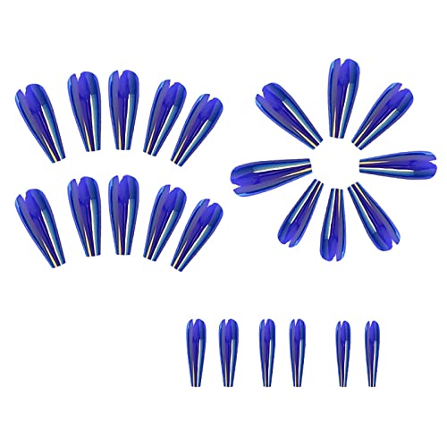 Aeeo Blue Press on Nails Long Coffin Fake Nails Glossy Ballerina False Nails with Glue Acrylic Nails Stick on Nails Artificial Nails for Women - Image 2