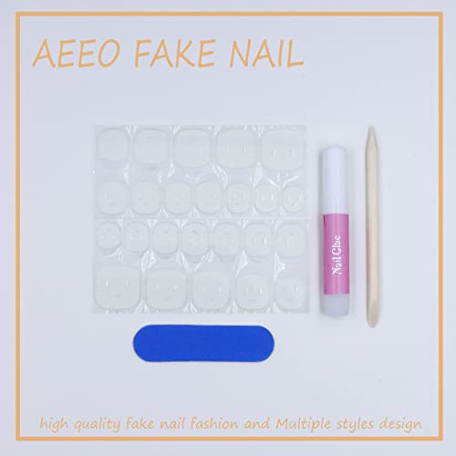 Aeeo Leopard Press on Nails Blue Butterfly Fake Nails Extra Long False Nails with Design French Tip Acrylic Nails Matte Manicure Stick on Nails for Women - Image 5