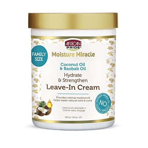 African Pride Moisture Miracle Leave-In Hair Cream Coconut Baobab 18 oz