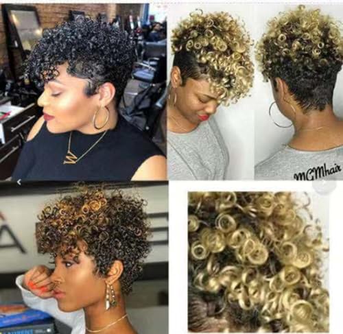 Afro Curly Wig Short Curly Human Hair Wigs,Afro Curly Wigs Short Kinky Curly Wigs for Women Fluffy Short Hair for Daily Use (Color : B) - Image 2