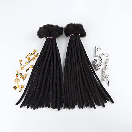 Afro kinky Loc Extensions Human Hair 0.4cm 0.6cm 0.8cm Thickness Natural Black Human Hair Dreadlock Extensions for Man/Women Full Head Handmade Permanent loc Extensions Bundles Can Be Dyed Bleached Curled and Twisted (12in 10 strands, Natural black 0.4cm)