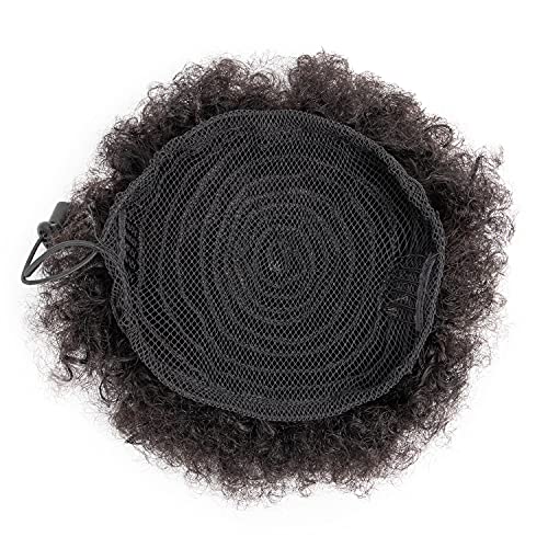 Afro Puff Drawstring Ponytail Human Hair Small Kinky Curly Ponytail Buns Hairpieces 8A Brazilian Virgin Hair Short Clip In Ponytails for Black Women Girls Kids 6 Inch Natural Black - Image 9