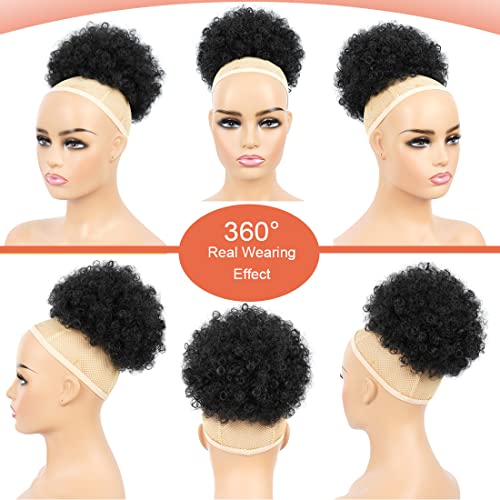 Afro Puff Drawstring Ponytail Kinky Curly Bun Hair Synthetic Short Extensions Hairpieces Updo Hair for Black Women (8inch, 1B) - Image 5