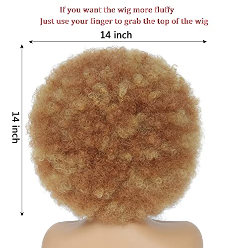 Afro Wig - Soft 70s Afro Wig For Women Blonde Afro Kinky Curly Hair Wigs With Bangs Natural Looking Ash Blonde Short Afro Curly Wig For Men Bouncy Afro Puff Wig Synthetic Hair Big Afro Wig For Daily Party Use - Image 5