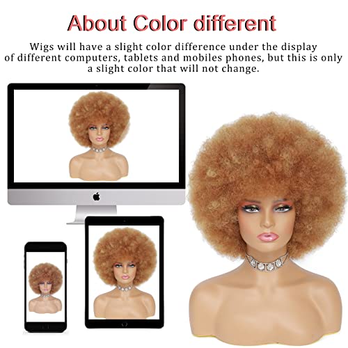 Afro Wig - Soft 70s Afro Wig For Women Blonde Afro Kinky Curly Hair Wigs With Bangs Natural Looking Ash Blonde Short Afro Curly Wig For Men Bouncy Afro Puff Wig Synthetic Hair Big Afro Wig For Daily Party Use - Image 6