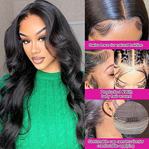 Aicrelery 28 Inch 13x6 Body Wave Human Hair Lace Front Wig for Women Natural Color - Image 3
