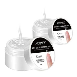 AIJIMEI 4in1 Nail Extension Builder Gel 15mlx2PCS Clear Nail Extension Gel Set Hard Gel for Nail Strengthen Nail Art Salon Home DIY(2PCS Clear)