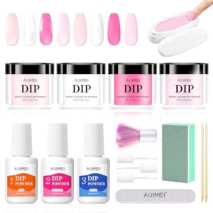 AIJIMEI Dip Powder Nail Kit Dip Powder 0.35oz/10g with 14pcs Dip Nail Art System Professional 4 Colors Powder Nail Dipping Kit Starter Set for Nail Lover(F5-Pastel Collection)