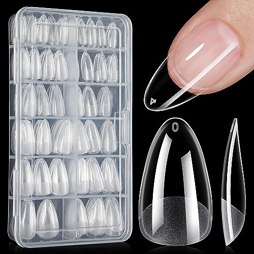 AILLSA 216 Piece Medium Almond Soft Gel Nail Tips Clear Half Matte Acrylic for DIY Manicure