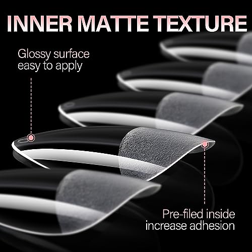 AILLSA 216 Piece Medium Almond Soft Gel Nail Tips Clear Half Matte Acrylic for DIY Manicure - Image 4