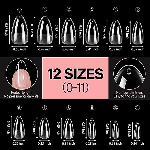 AILLSA 216 Piece Medium Almond Soft Gel Nail Tips Clear Half Matte Acrylic for DIY Manicure - Image 6