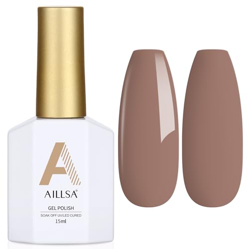AILLSA Caramel Brown Gel Nail Polish Coffee Dark Nude Gel Polish Fall Winter Color Gel Nail Polish Natural Sepia Long Lasting Soak Off U V Gel Nail Salon DIY Holiday Gifts for Women 0.51 Fl Oz/GF06