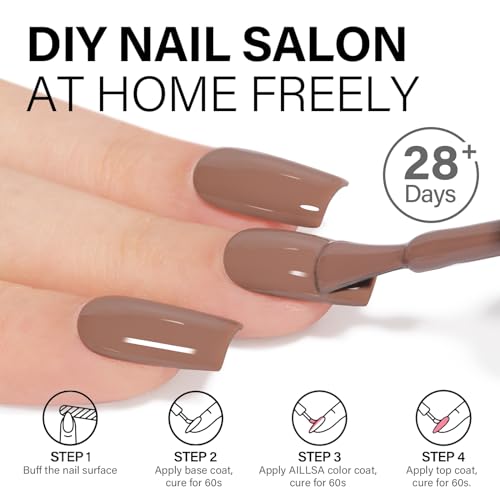 AILLSA Caramel Brown Gel Nail Polish Coffee Dark Nude Gel Polish Fall Winter Color Gel Nail Polish Natural Sepia Long Lasting Soak Off U V Gel Nail Salon DIY Holiday Gifts for Women 0.51 Fl Oz/GF06 - Image 5