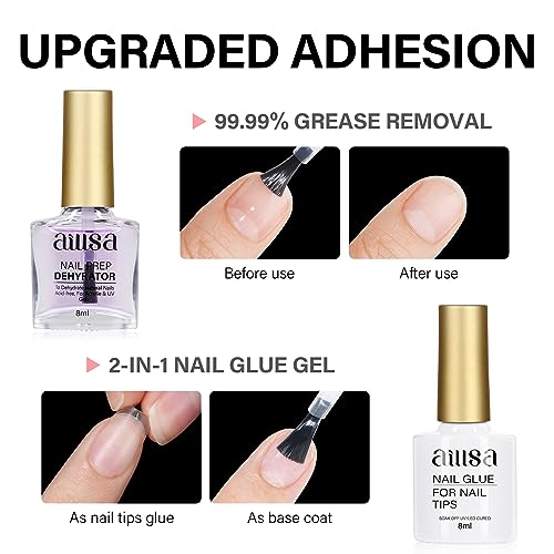AILLSA Extra Short Coffin Gel Nail Kit 240pcs Full Nail Tips with 2 In 1 Nail Glue Base Top Coat Nail Dehyrator U v Led Lamp, Gel Extension Nail Kit for Beginners Home Salon - Image 4