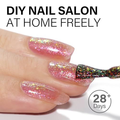 AILLSA Coral Pink Glitter Jelly Gel Nail Polish Holographic Foil Translucent 0.27 Fl Oz GE19 - Image 2