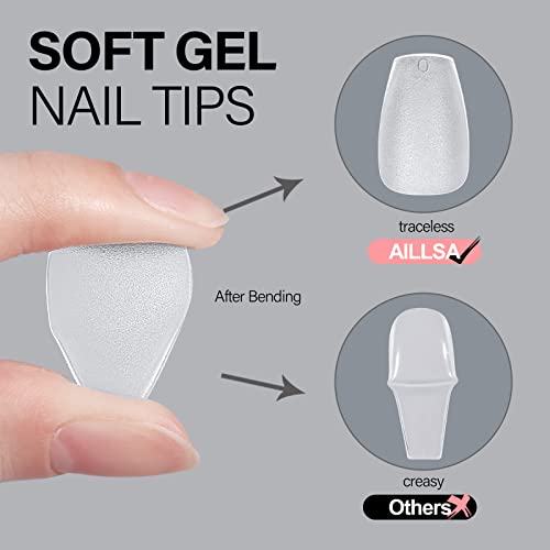 AILLSA Short Coffin Nail Tips, 5-Sized XS Full Cover Soft Gel Nail Tips No More Waste, Full Matte Pre-filed Acrylic Clear False Gelly Nails Tips for DIY Press On Nail Extensions 100Pcs with Gift Box - Image 9