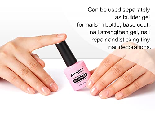 AIMEILI 5 in 1 Builder Base Gel for Nails, Nude Translucent Builder Nail Gel Strengthener Gel Soak Off Clear Gel Polish Hard Gel 10ML-148 - Image 3