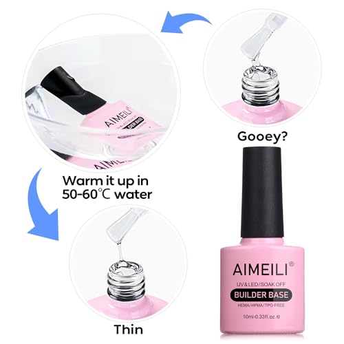 AIMEILI 5 in 1 Builder Base Gel for Nails, Nude Translucent Builder Nail Gel Strengthener Gel Soak Off Clear Gel Polish Hard Gel 10ML-148 - Image 7