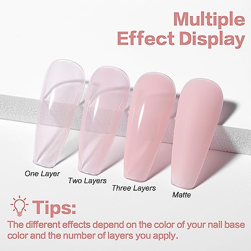 AIMEILI 5 in 1 Builder Base Gel for Nails, Nude Translucent Builder Nail Gel Strengthener Gel Soak Off Clear Gel Polish Hard Gel 10ML-148 - Image 5