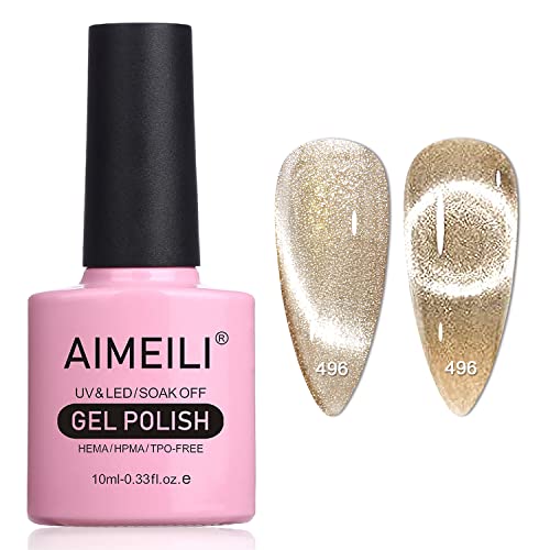AIMEILI Cat Eye Gel Nail Polish Soak Off U V LED Hema Free Magnetic Gel Polish Colors for Nail Art DIY Gel Nail Manicure Salon Designs and Home DIY -496 10ml