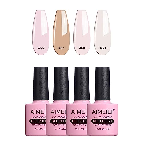 AIMEILI Neutral Colors Gel Nail Polish Soak Off U V LED Hema Free Gel Nail Art DIY Gel Nail Manicure Kit Set Of 4pcs X 10ml - Kit Set 23
