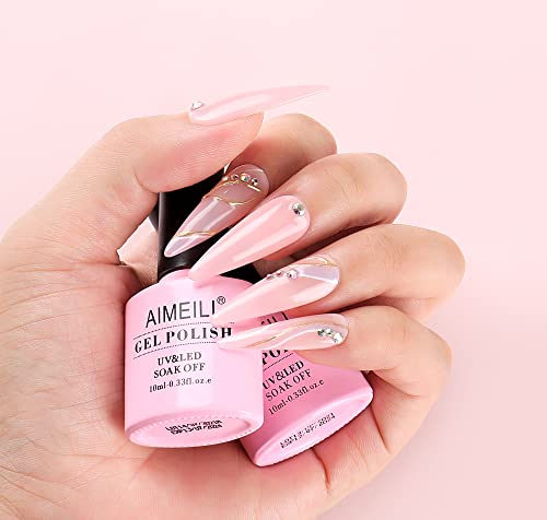 AIMEILI Soak Off Gel Nail Polish Gifts for Mother's Day, Pastel Pink Nude Color Natural Skin Tone Nail Gel Color Set Of 6pcs X 10ml - Kit Set 22 - Image 2