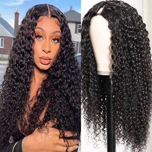 Ainmeys 22 Inch Curly V Part Wigs Brazilian Kinky Curly Human Hair Wigs for Black Women V Shape Wigs No Leave Out Lace Front Wigs Deep curly Upgrade U Part Wigs Glueless Full Head Clip In Half Wigs 150% Density(22inch, v part wigs)