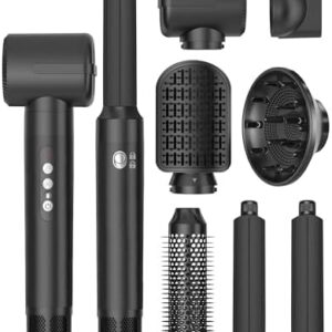 Air Styler 7 in 1 Hair Dryer Set, 110000 RPM High Speed Air Styling Drying System, Air Brush Hair Straightener Comb Wrap Air Curling Wand Hair Volumizer Electric Blow Dryer Set (B7S)